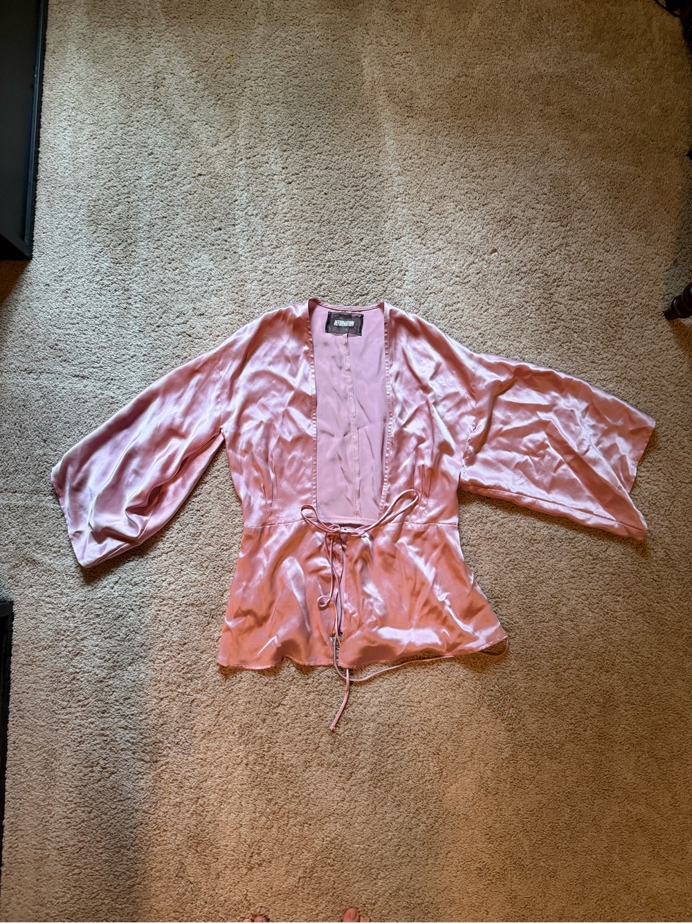 The Reformation Pink Satin tie-front Kimono Top - size S